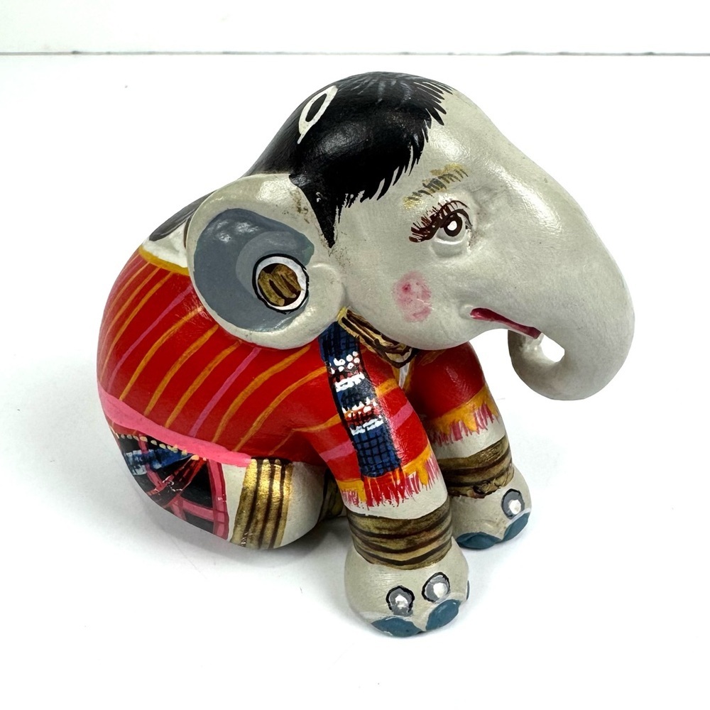 Limited Edition Hand Painted Replica Sitting Elephant Red Karen By Peera Bangkae